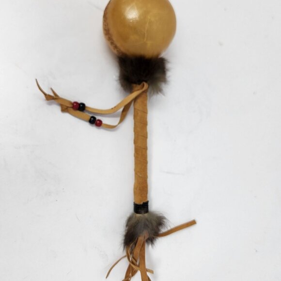 Native American Rawhide Leather Rattle Hand Painted Salamander Design Art - Picture 3 of 5